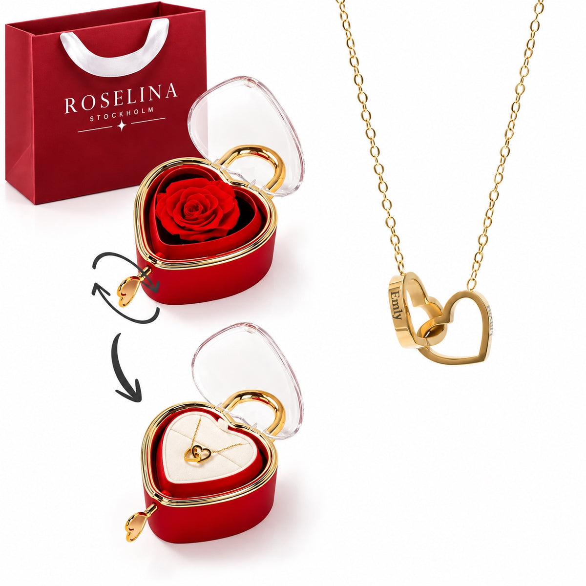 Milona Lock – Personalised necklace with rose box – image 1