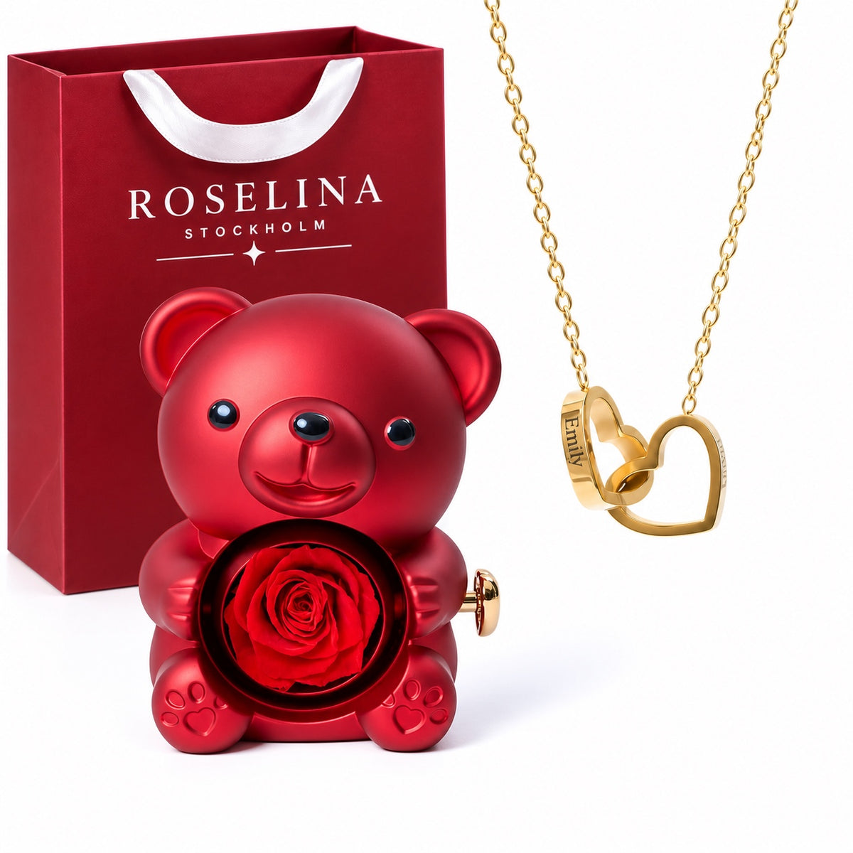 Milona Rose Bear – Personalised necklace with rose box – image 1